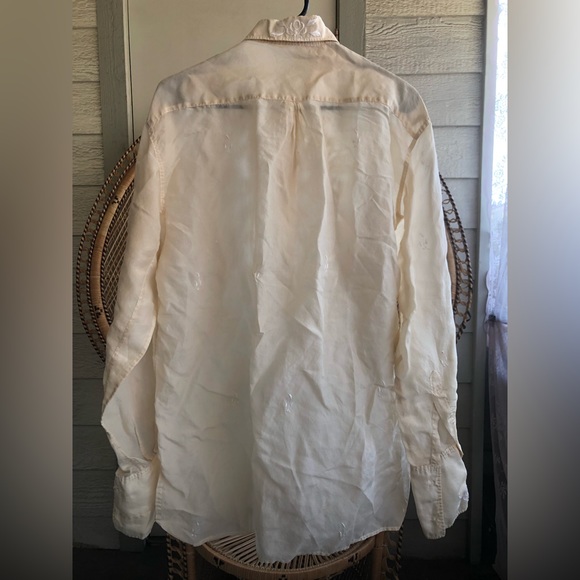 Vintage Cream Long Sleeve Cottagecore Button Up W/White Floral Embroidery - Picture 2 of 6